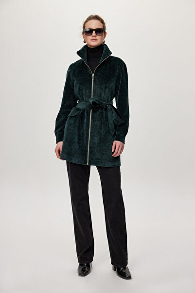 Zühre Leopard Detailed Belted Green Jacket 0179