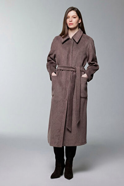 Zühre Belted Brown Coat with Pocket Detail 13829