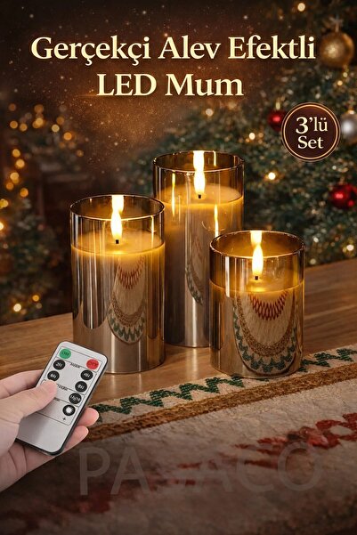 Tcherchi Uzaktan Kumandalı 3 Adet Alevsiz 3D LED Mum, Ev Dekoru ve Atmosfer i...