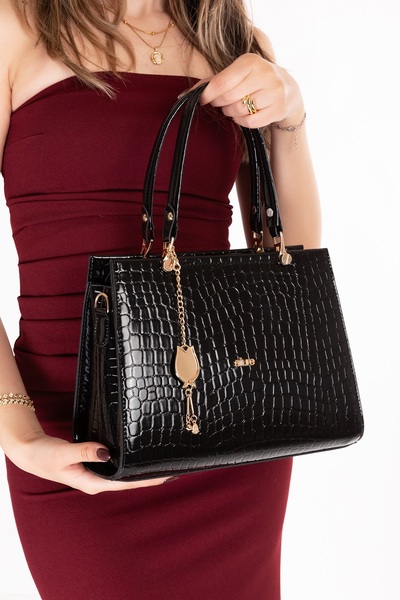 Gondol Жіноча сумка з двома відділеннями для рук і плечей. 1311 Чорна Croco