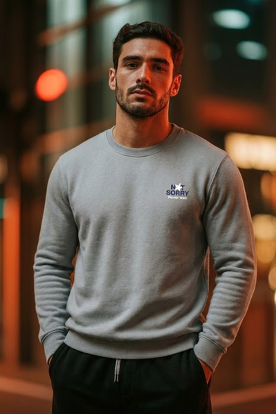 COMBİNE MİCHAİL Ανδρικό φούτερ σε γκρι χρώμα με στάμπα στο στήθος