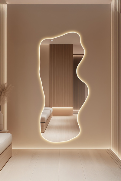 Mirze Life Led Işıklı Modern Boy Aynası - Gün Işığı Aydınlatmalı Asimetrik Du...