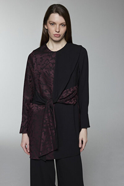 Zühre Asymmetrical Patterned Transitional Belted Double Plum Suit 1687