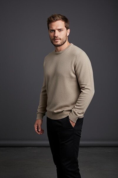 Sarar İnterview 0 Collared Woolen Gray Camel Knit Sweater