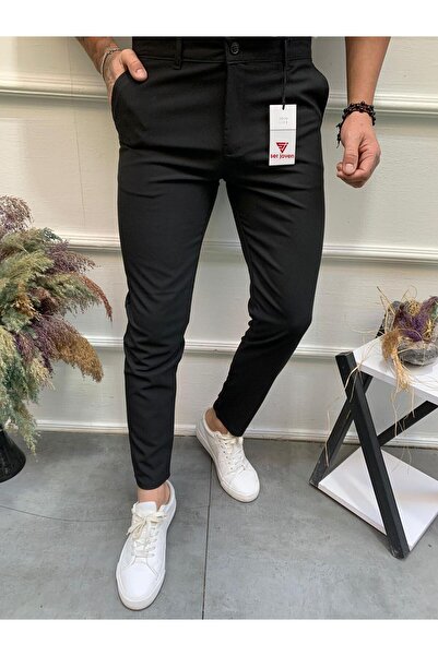 Ser Joven Men's Black Slim Fit Stretch Fabric Plain Fabric Trousers