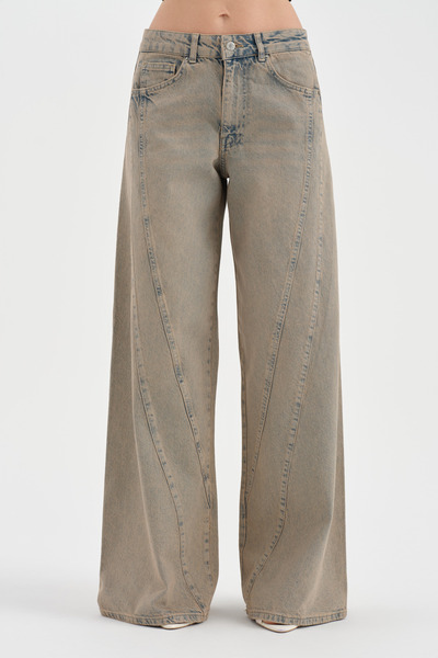 tw3 Γυναικείο Καφέ Τζιν Χρώμα Palazzo Fit 100% Βαμβακερό Τζιν