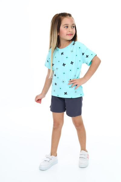 Toontoy Set 2 piese pentru fete: Tricou cu imprimeu și decolteu rotund și pan...