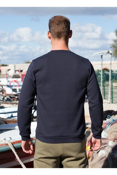 Masimar Navy Blue Men's Crew Neck Basic Sweatshirt Solid Color