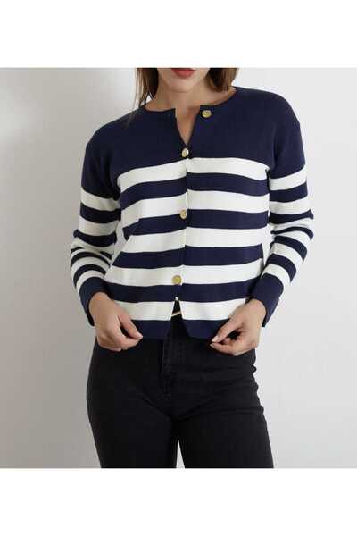 Bracha Thessaloniki Striped Comfortable Fit Button Detailed Knitwear Cardigan