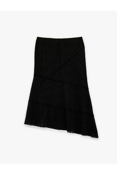 Koton Slim Fit Asymmetrical Cut Polka Dot Midi Skirt