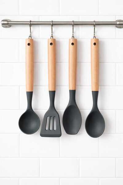 Naturael Home Ahşap Saplı Mini Silikon Mutfak Gereçleri Seti 4'lü - Isıya Day...