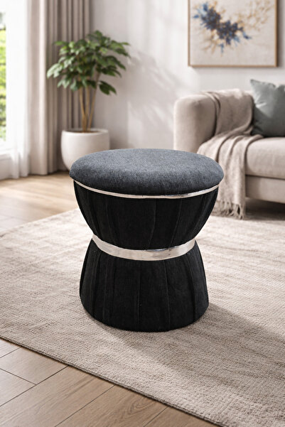 Sfmstore Soho Kumaş şeritli oval Puf 40×40×45 cm – Dekoratif Oturma Makyaj Pu...