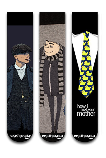 Neşeli Çoraplar 3'lü Met Your Father Renkli Kutulu Çorap Set