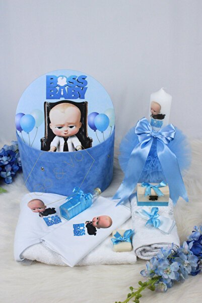 GoVo Kids Trusou botez cu lumanare, Baby Boss – Set complet botez, 9 piese, C...