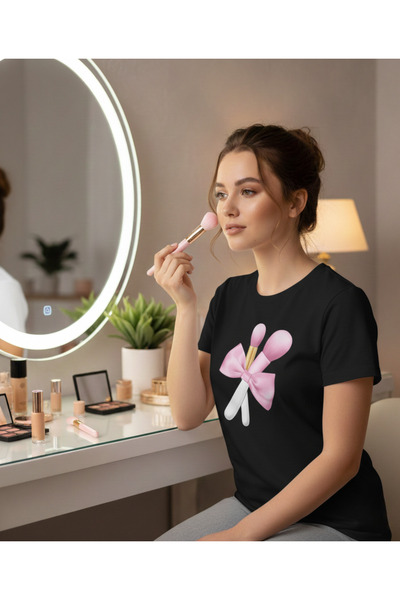 Eritqaa Special Design T-Shirt for Makeup Lovers with Brush and Ribbon