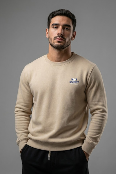 COMBİNE MİCHAİL Ανδρικό φούτερ με στάμπα στο στήθος σε κρεμ χρώμα