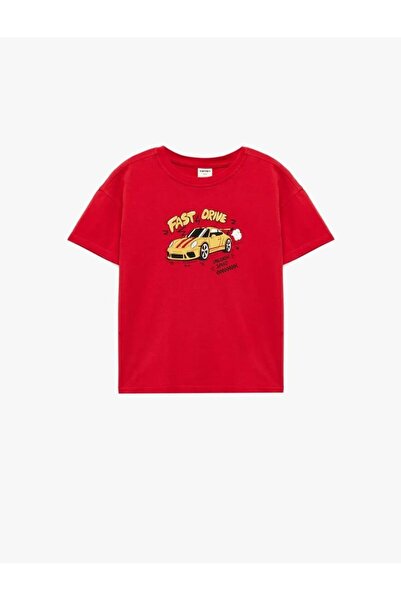 Koton Araba Baskılı Kısa Kollu Bisiklet Yaka Pamuklu Oversize Tişört