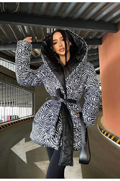 Nobrand Women's reversible black and white Zebra jacket with Hooded and adjus...