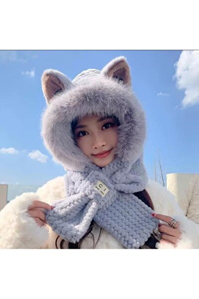 cmtgroup Women's Rabbit Ear Plush Beret & Scarf Set – Soft Winter Combination