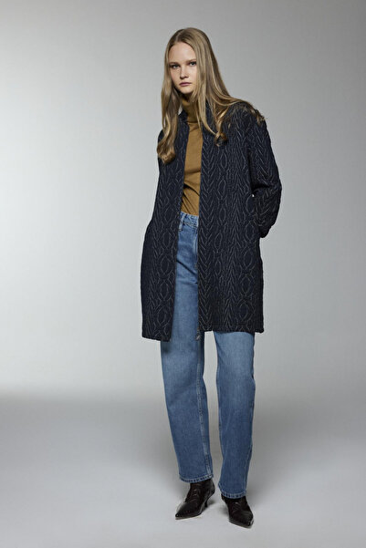 Zühre Hakim Collar Zipper Detailed Navy Blue Jacket 0171