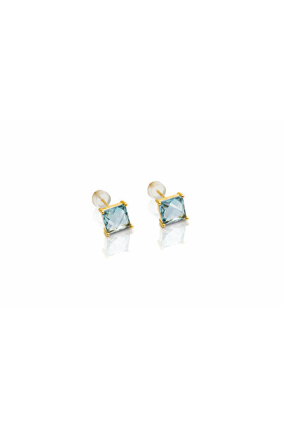 14K Gold Plated Blue Square Stud Küpe