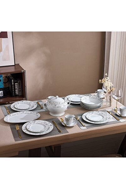 Malooki Golden Blossom 12 Person Porcelain Dinner Set 64 Pieces, Rich Floral ...