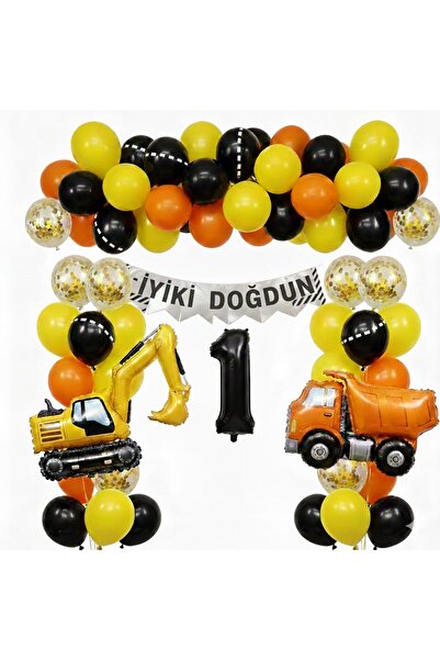 Işıltı Balon Dükkanı Construction Themed Birthday Balloon Set – Party Set wit...