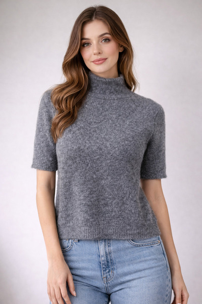 MIRENNA Women's Short Sleeve Turtleneck Sweater Seamless Soft Warm Standard Size