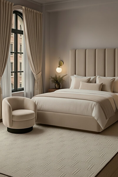 JACA 6'Lı Sağ-Sol Kadife Kumaş Fon Perde & Yatak Runner & İç Dolgulu Kare Dik...