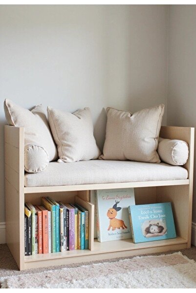 Gafhaus Doğal Ahşap Çocuk Okuma Köşesi ve Kitaplık - Montessori Depolamalı Bank
