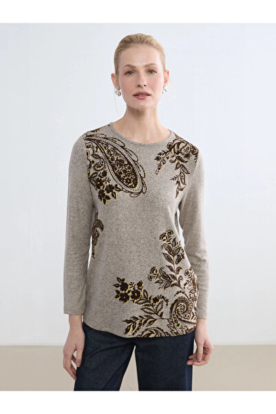 LC Waikiki Lcw Grace Beige Crew Neck Patterned Women's T-Shirt