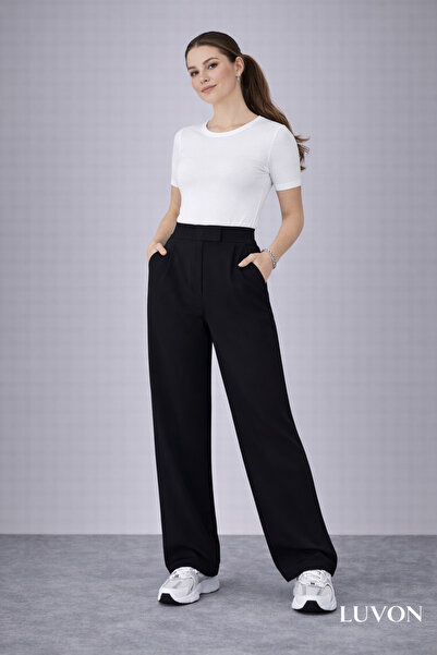 LUVON zarafet güvenle başlar Μαύρο γυναικείο παντελόνι Palazzo με Velcro Lycra