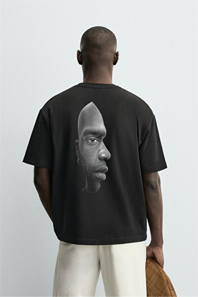 king brich Kingbrich Deceptive Face Printed Oversize Men's T-Shirt