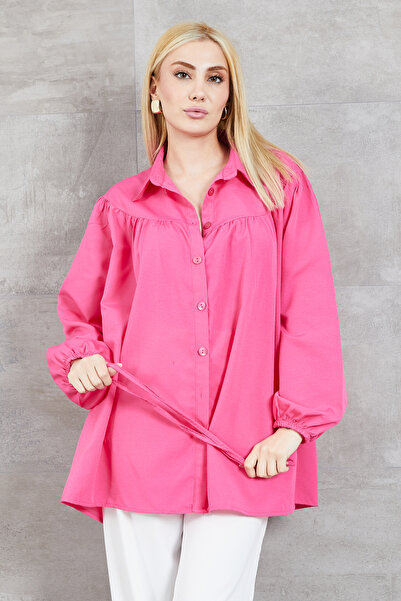 zenne قميص بربطة خصر باللون الفوشيا