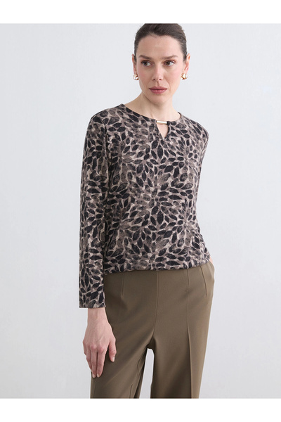 LC Waikiki Lcw grace beige bicycle collar patterned blouse