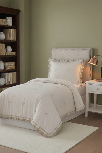 Nevore Home Perla Çiçek Desenli Tek Kişilik Yatak Örtüsü Seti 180x240 cm