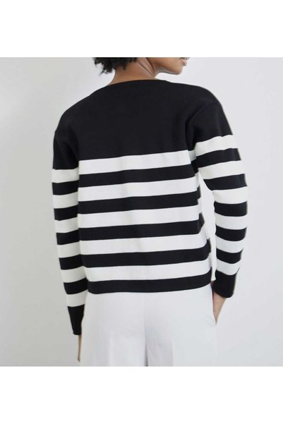AlanTeks Cardigan de damă cu dungi, cu gât tip crew, cu nasturi, cu textură moale, tricotat Nou