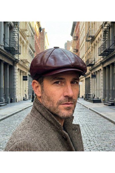 emybox %100 Hakiki Deri 8 Köşe Kasket Şapka - Peaky Blinders Tarzı Lastikli E...