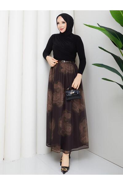 Güba Ticaret تنورة طويلة من الشيفون بطباعة رقمية للنساء - خصر مرتفع، مبطنة، م...