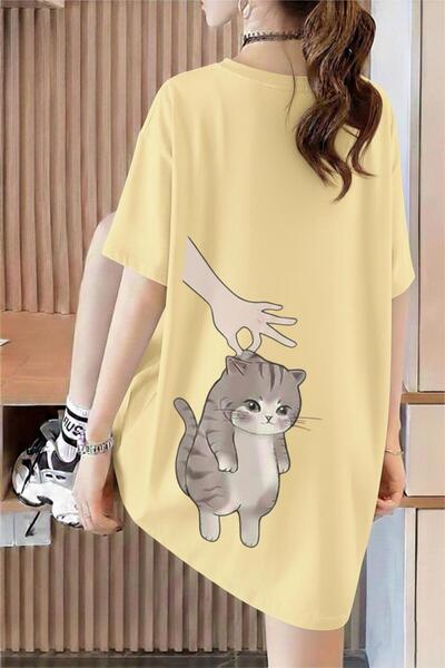 Oksit Hand And Cat Жіноча oversize базова бавовняна футболка з круглим вирізо...