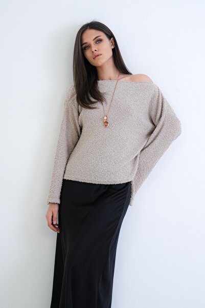 Trend Alaçatı Stili Women's Beige Boat Neck Embossed Textured Knitwear Blouse...