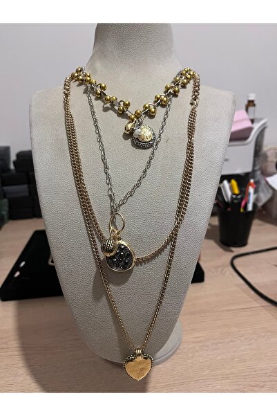 VİNTAGE MODEL CHARMLI GOLD GÜMÜŞ RENK TAŞLI ZİNCİRLİ ANTİK MODEL UZUN KOLYE