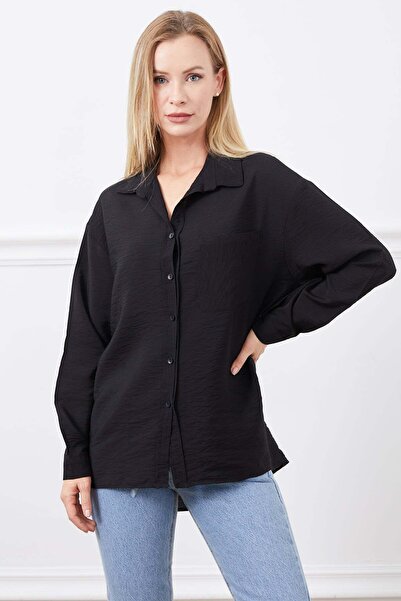 zenne قميص بجيب واحد باللون الأسود