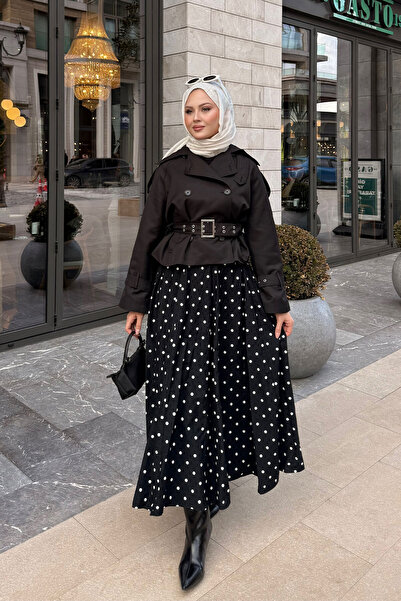 LOCCO Women's Speckle Pattern Detailed Lined Skirt Black