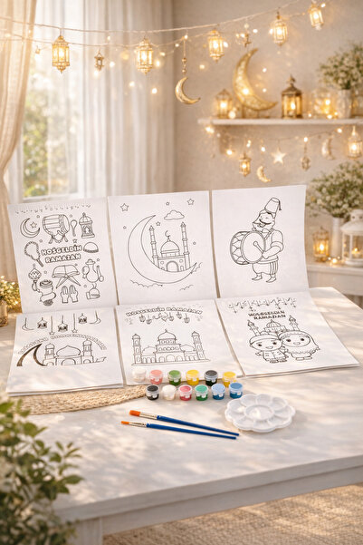 Edu&Hobby 20x25 Cm 6 Adet Tuval Hobi Boyama Seti-12 Adet Akrilik Boya-Mini Ço...