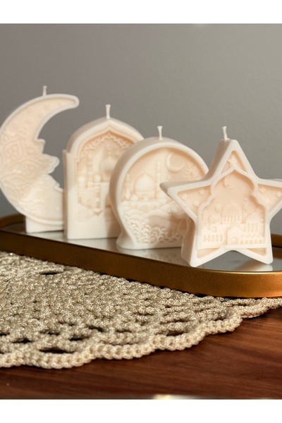 kamilasilver Ramazan Temalı Dekoratif Mum Seti | Ay Yıldız Camii Figürlü | El...