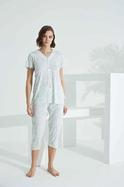 YUYİ Angelique 50% Bamboo 30% Cotton Short Sleeved Women's Capri Pajama Set 2...