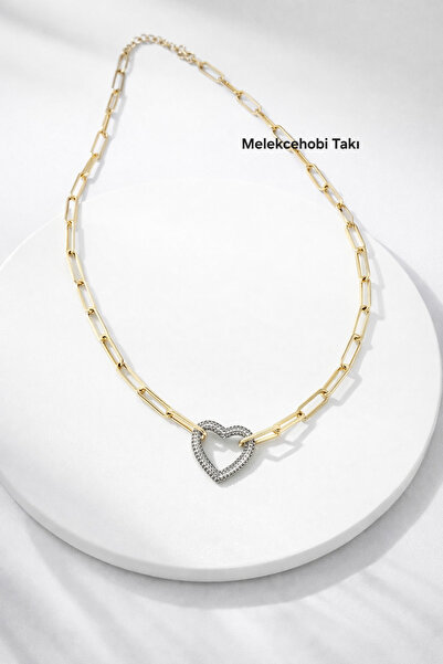 FASHION Melekcehobi Jewelry Heart Detailed Paperclip Chain Necklace