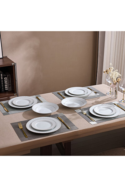 Malooki Golden Aurora 6-person Porcelain Dinner Set 18 Pieces, Geometric Desi...