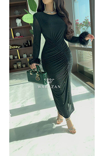 Warazan فستان سهرة للعيد ماسك بأكمام ريش